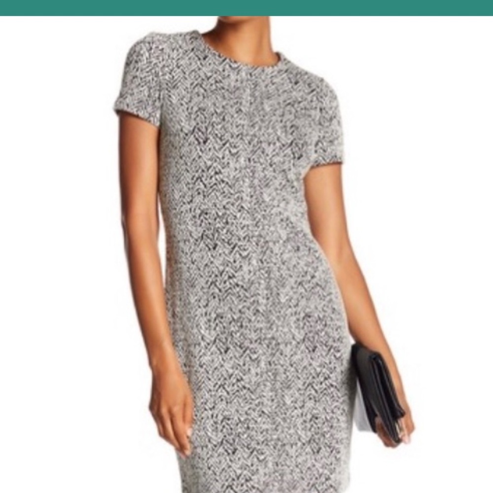 Calvin Klein Black/White Classic Sheath Career Knit Dress. Perfect for Travel S8
